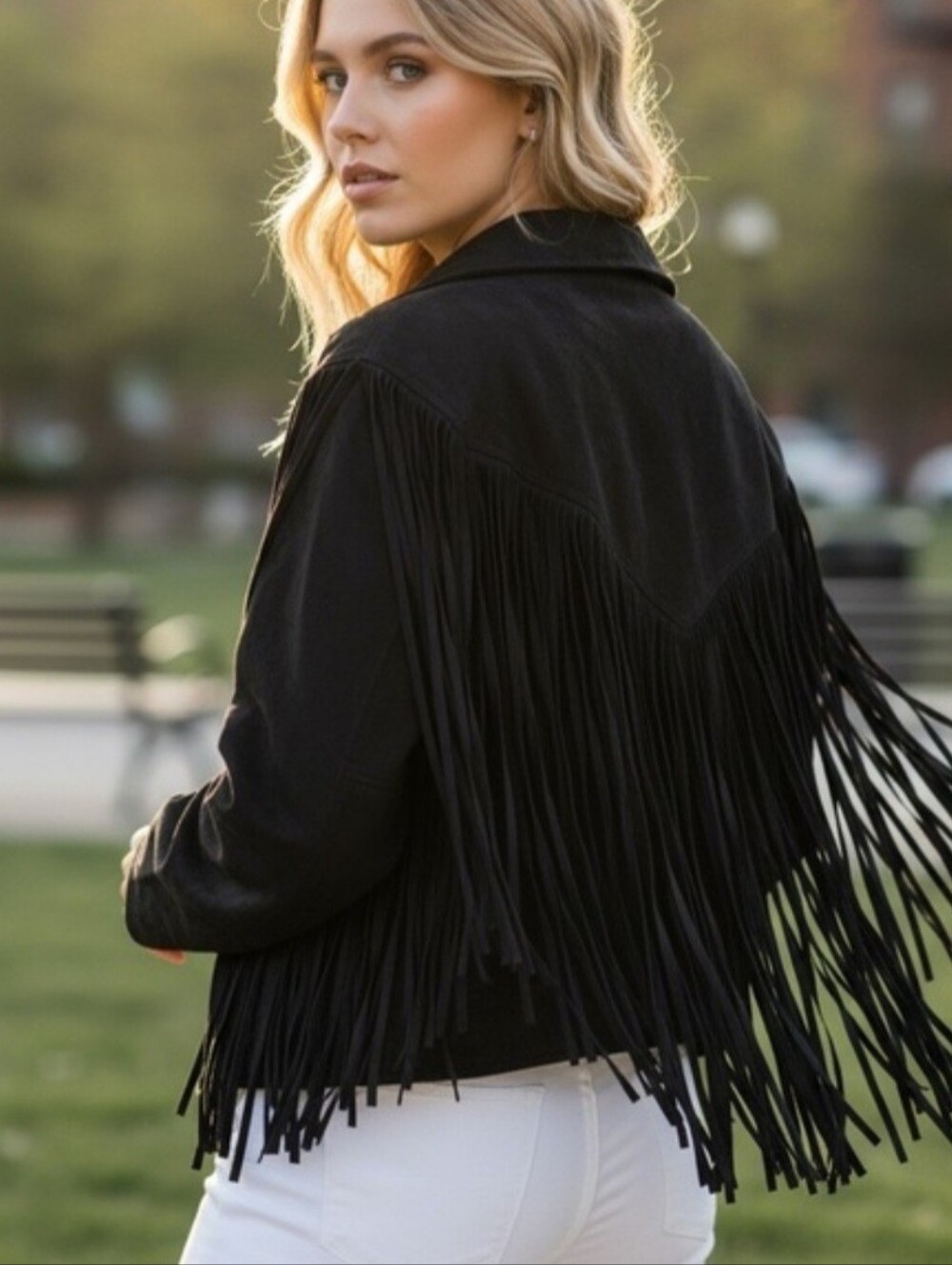 Oli & Hali Black Fringe Moto Jacket | NWT | Size Small | Western Boho - Picture 9 of 11